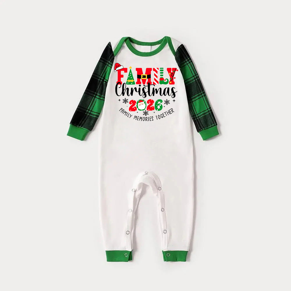 Family Christmas 2026 Family Memories Together Print Long Sleeve Top With Green & Black Plaid Christmas Family Matching Pajamas