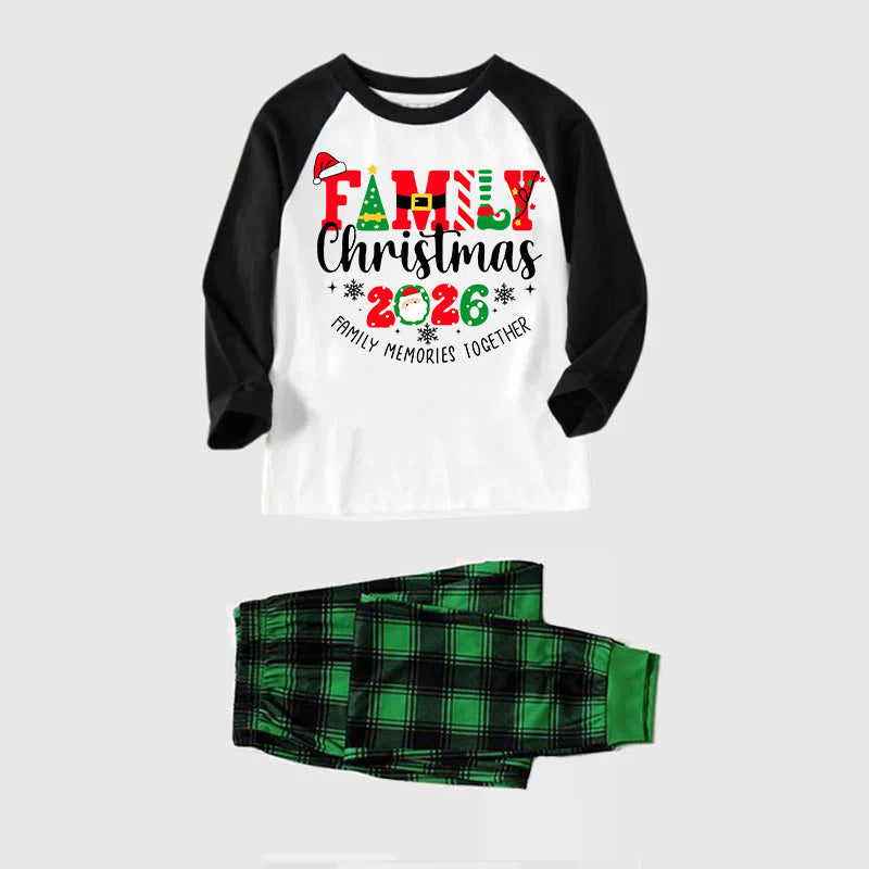 "Family Christmas 2026 Making Memories Together" Cute Christmas Elements Printed Green and Black Plaid Christmas Family Pajamas