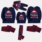 Cute "Family Christmas 2026" Pattern Printed Red and Blue Plaid Christmas Matching Pajamas