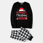 "2026 Family Christmas" Text and Christmas Pattern Black and White Plaid Family Matching Pajamas