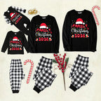 "2026 Family Christmas" Text and Christmas Pattern Black and White Plaid Family Matching Pajamas