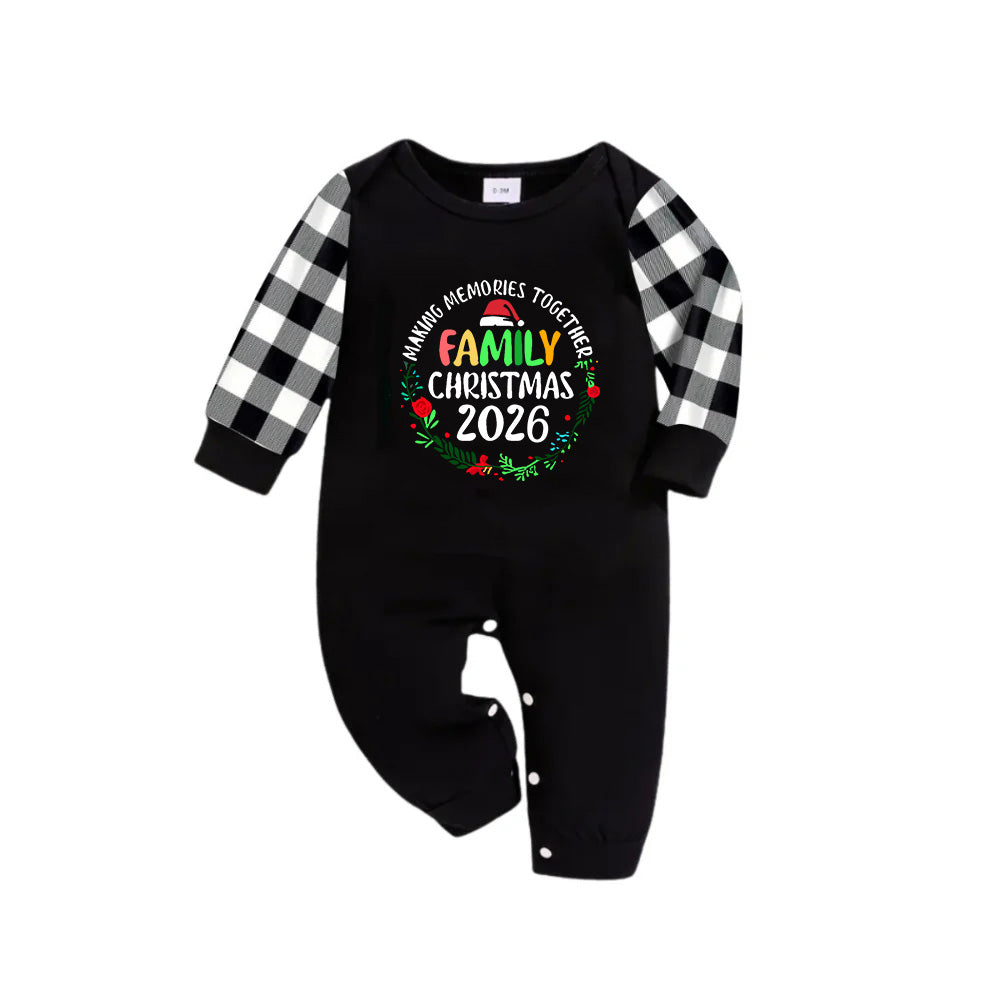 "Family Christmas 2026 Making Memories Together" Text Print Black and White Plaid Family Matching Pajamas