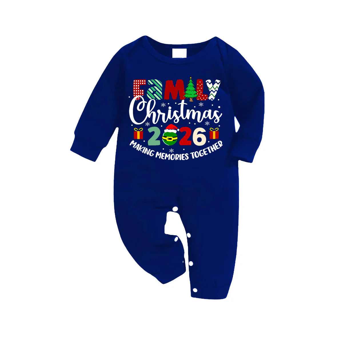 "Family Christmas 2026 Making Memories Together" Cute Text Printed Blue and White Plaid Family Matching Pajamas