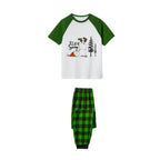 "Let it Snow" Pajamas Set - White Top Green Sleeves Green Plaid Pants Christmas Snowman Graphic