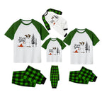 "Let it Snow" Pajamas Set - White Top Green Sleeves Green Plaid Pants Christmas Snowman Graphic