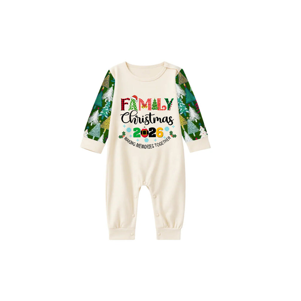 Christmas Gnomes Hanging with my Gnomies Family Pajamas Set - Cream Top, Christmas Tree Pants, Christmas Tree Sleeves, Gnome Print