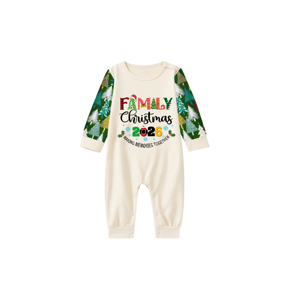Christmas Gnomes Hanging with my Gnomies Family Pajamas Set - Cream Top, Christmas Tree Pants, Christmas Tree Sleeves, Gnome Print