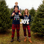 "Family Christmas 2026" Letter Printed Red and Blue Plaid Christmas Matching Pajamas