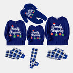 "Family Christmas 2026" Letter Printed Blue Long Sleeves with Blue&White&Black Plaid Pants Family Matching Pajamas