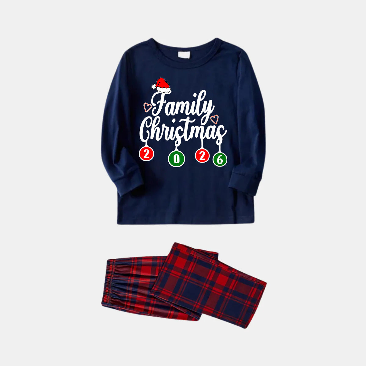 "Family Christmas 2026" Letter Printed Red and Blue Plaid Christmas Matching Pajamas