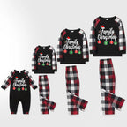 "Family Christmas" 2026 Letter Print Red & Black & Grey & White Plaid Family Matching Pajamas