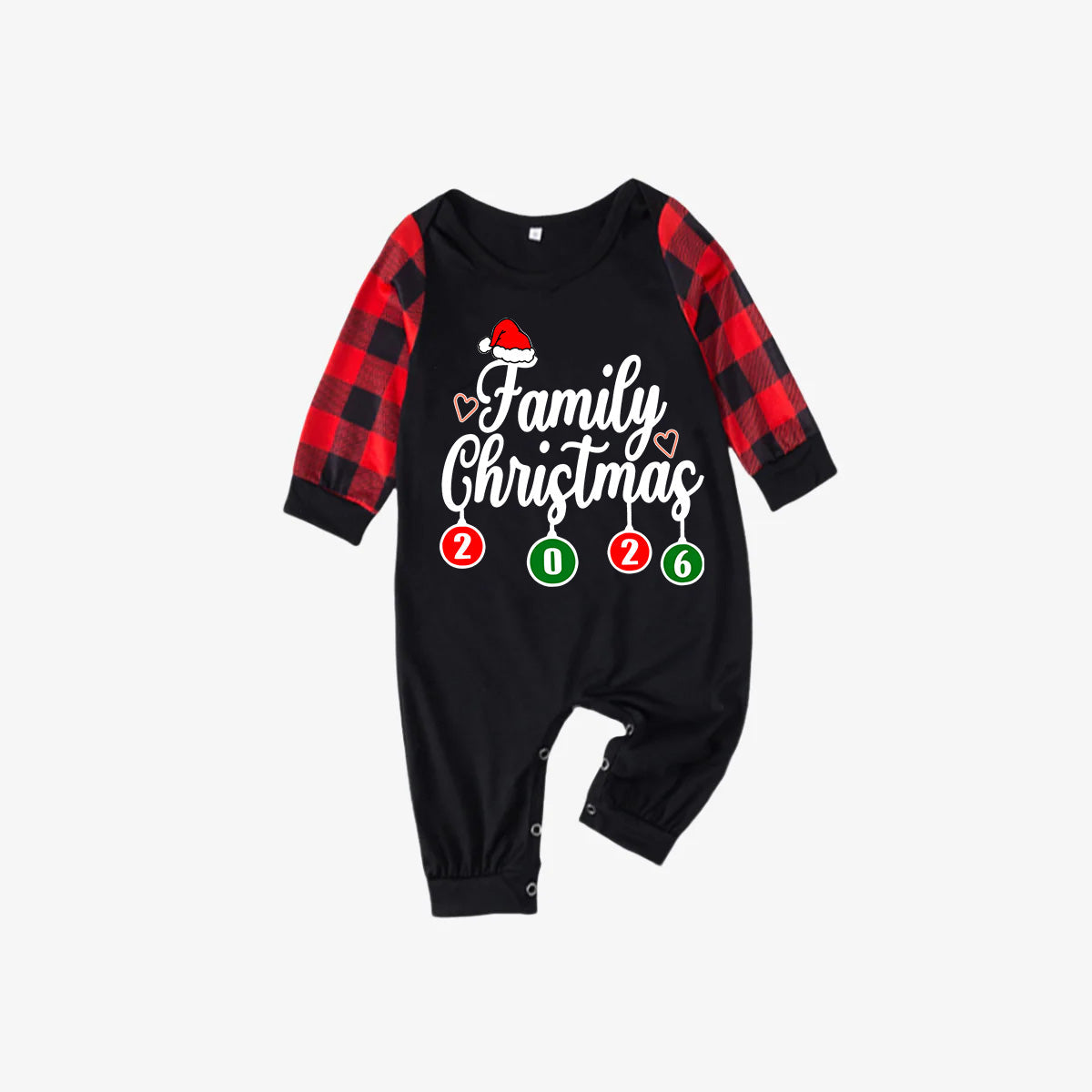 "Family Christmas" 2026 Letter Print Black & Red Plaid Family Matching Black Pajamas