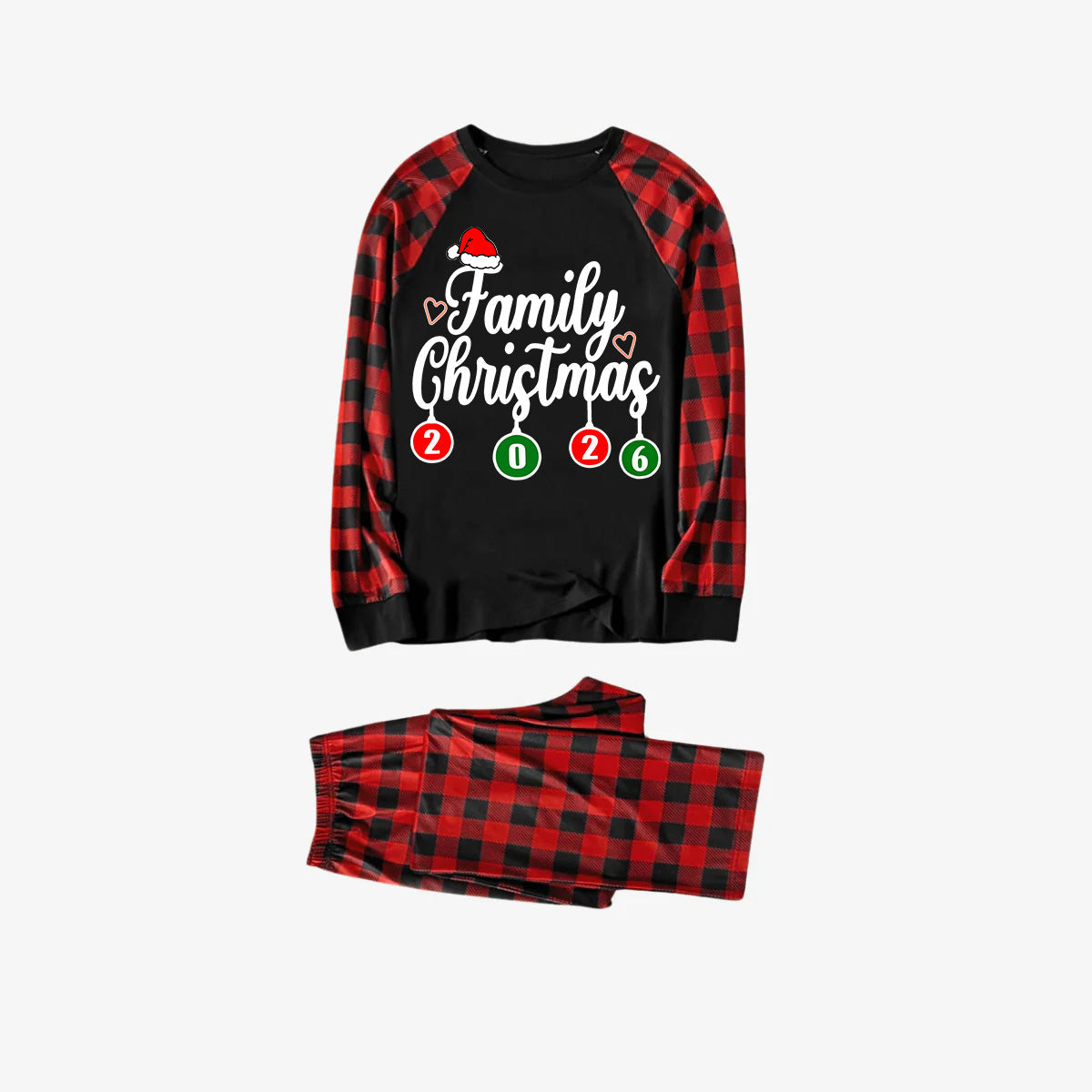 "Family Christmas" 2026 Letter Print Black & Red Plaid Family Matching Black Pajamas