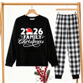 "2026 Family Christmas" Letter Print Black Long Sleeve Top with Black And White Plaid Pants Couple Matching Pajamas