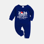 "2026 Family Christmas" Text and Santa Hat Printed Blue and White Plaid Family Matching Pajamas