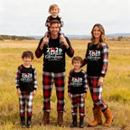 "2026 Family Christmas" Letter Print Red & Black & Grey & White Plaid Family Matching Pajamas