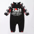 "2026 Family Christmas" Letter Print Red & Black & Grey & White Plaid Family Matching Pajamas
