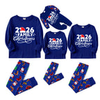 Christmas 2026 Santa Print Family Matching Family Pajamas Set - Blue Top, Blue Pants, Santa Pattern