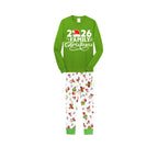 Christmas 2026 Cartoon Reindeer Print Family Matching Family Pajamas Set - Green Top, White Pants, Cartoon Pattern