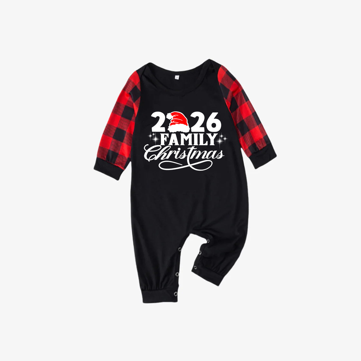 "2026 Family Christmas" Letter Print Black & Red Plaid Family Matching Black Pajamas