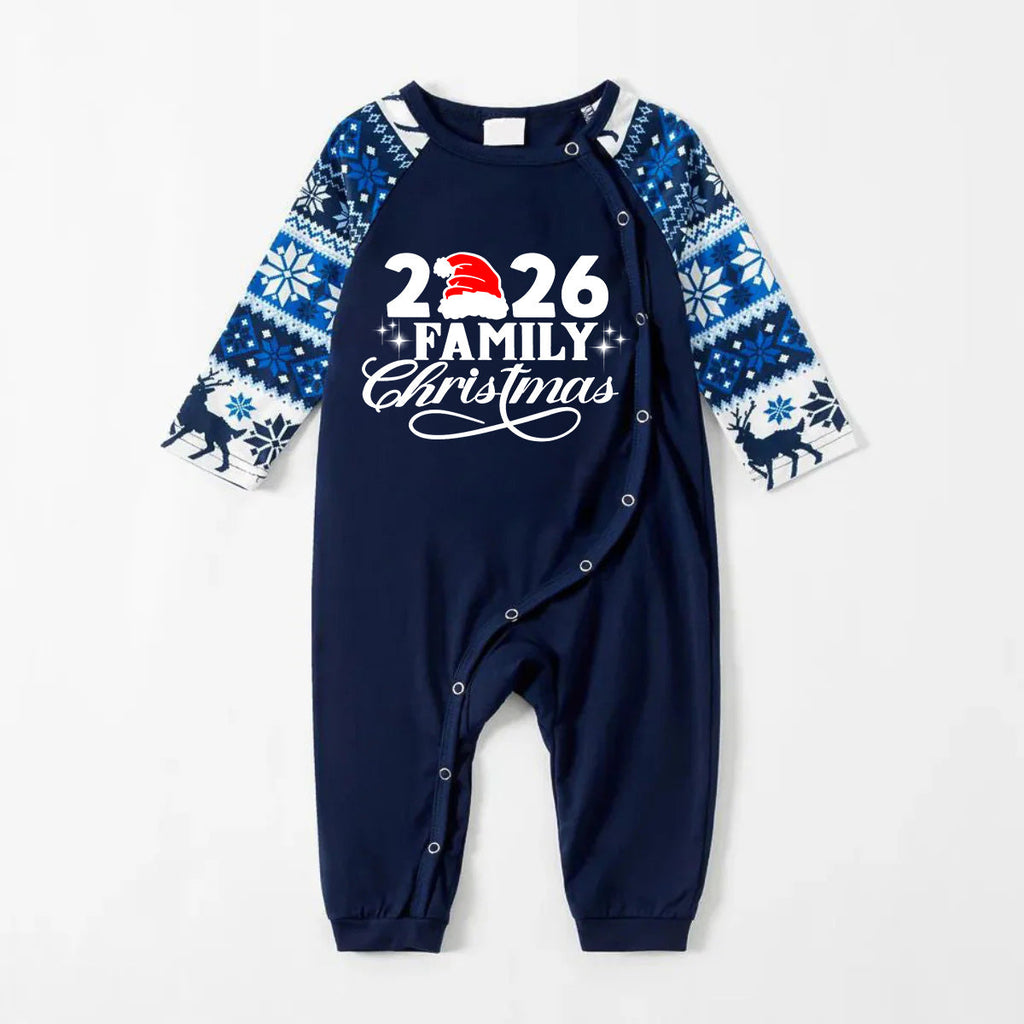 "2026 Family Christmas" Letter Print Blue Family Matching Pajamas Sets
