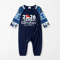 "2026 Family Christmas" Letter Print Blue Family Matching Pajamas Sets