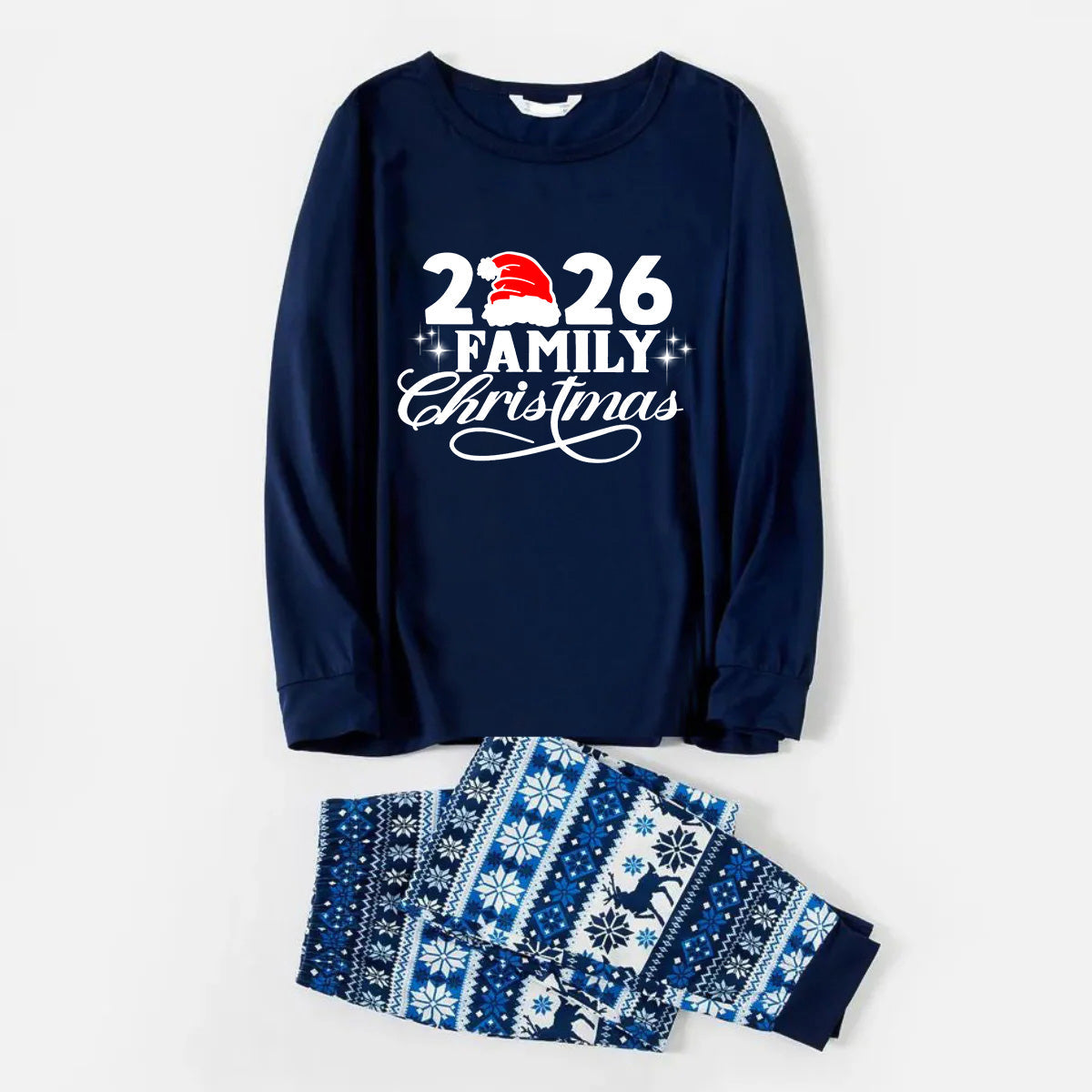 "2026 Family Christmas" Letter Print Blue Family Matching Pajamas Sets