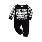 "We are Family 2026" White Letter Print Black Long Sleeve Top with Black And White Plaid Pants Family Matching Pajamas