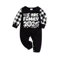 "We are Family 2026" White Letter Print Black Long Sleeve Top with Black And White Plaid Pants Family Matching Pajamas