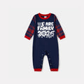 We Are Family 2026 Christmas Pajamas Set - Navy Top Red and Navy Plaid Pants White Text Graphic