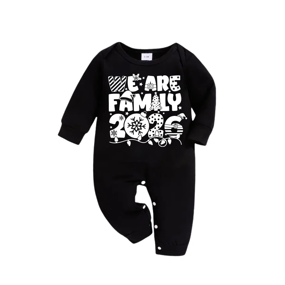 We Are Family 2026 Christmas Pajamas Set - Black Top Green and Black Plaid Pants White Text Graphic