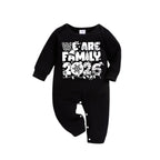 We Are Family 2026 Christmas Pajamas Set - Black Top Red and Green Plaid Pants White Text Graphic