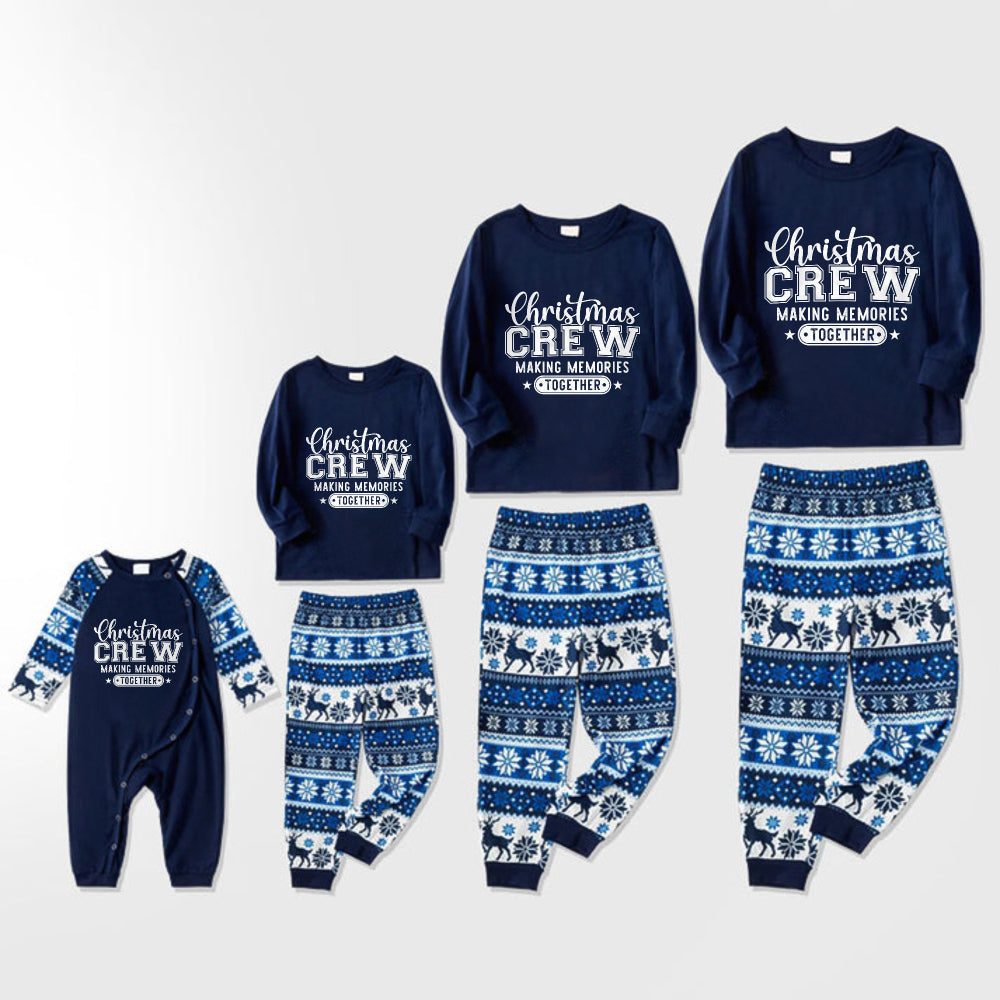 Joyful Blue Christmas Pajamas Set With Cheerful Slogans