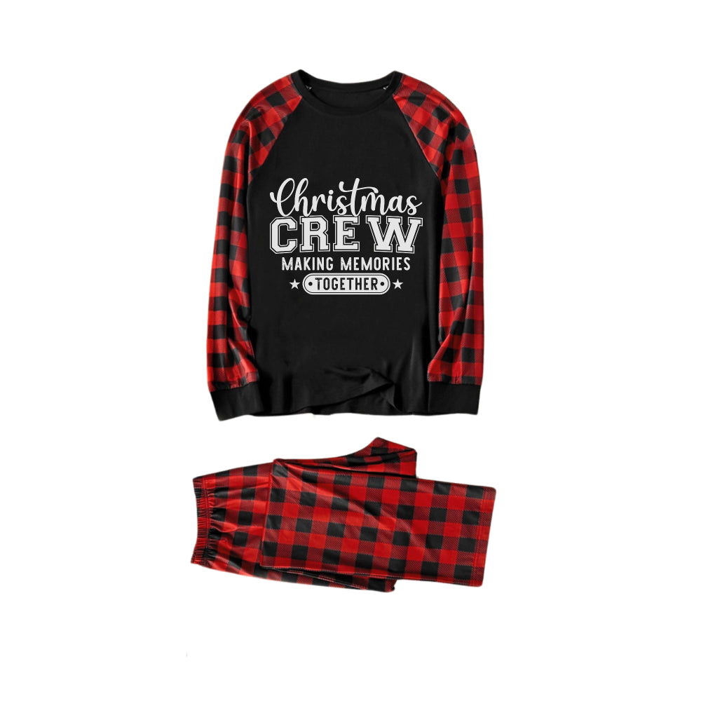 Red and Black Plaid Christmas Pajamas Set With Christmas Text Print