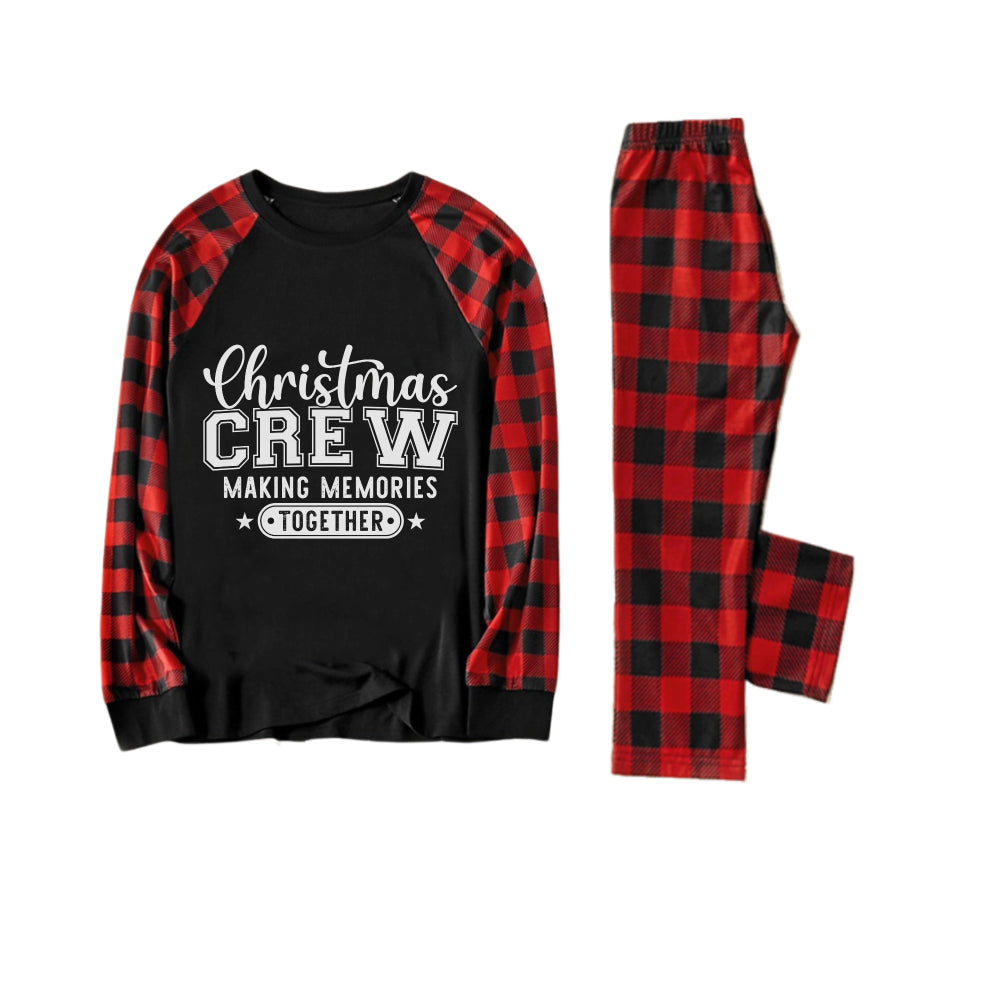 Red and Black Plaid Christmas Pajamas Set With Christmas Text Print