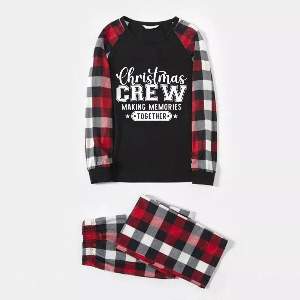 Christmas Family Matching Pajamas-Red and Gray Plaid Pjs set with Christmas Slogan Print