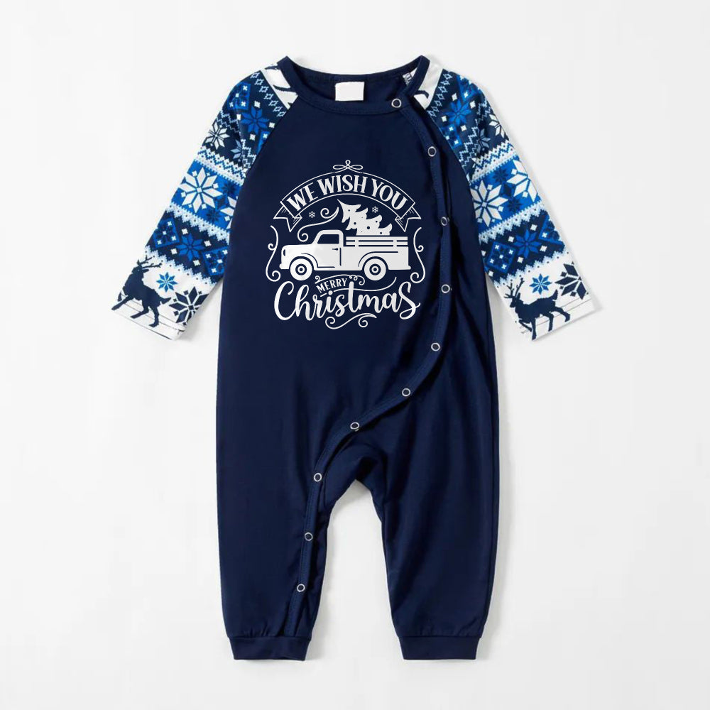Joyful Blue Christmas Pajamas Set  With Christmas Tree and Car Print
