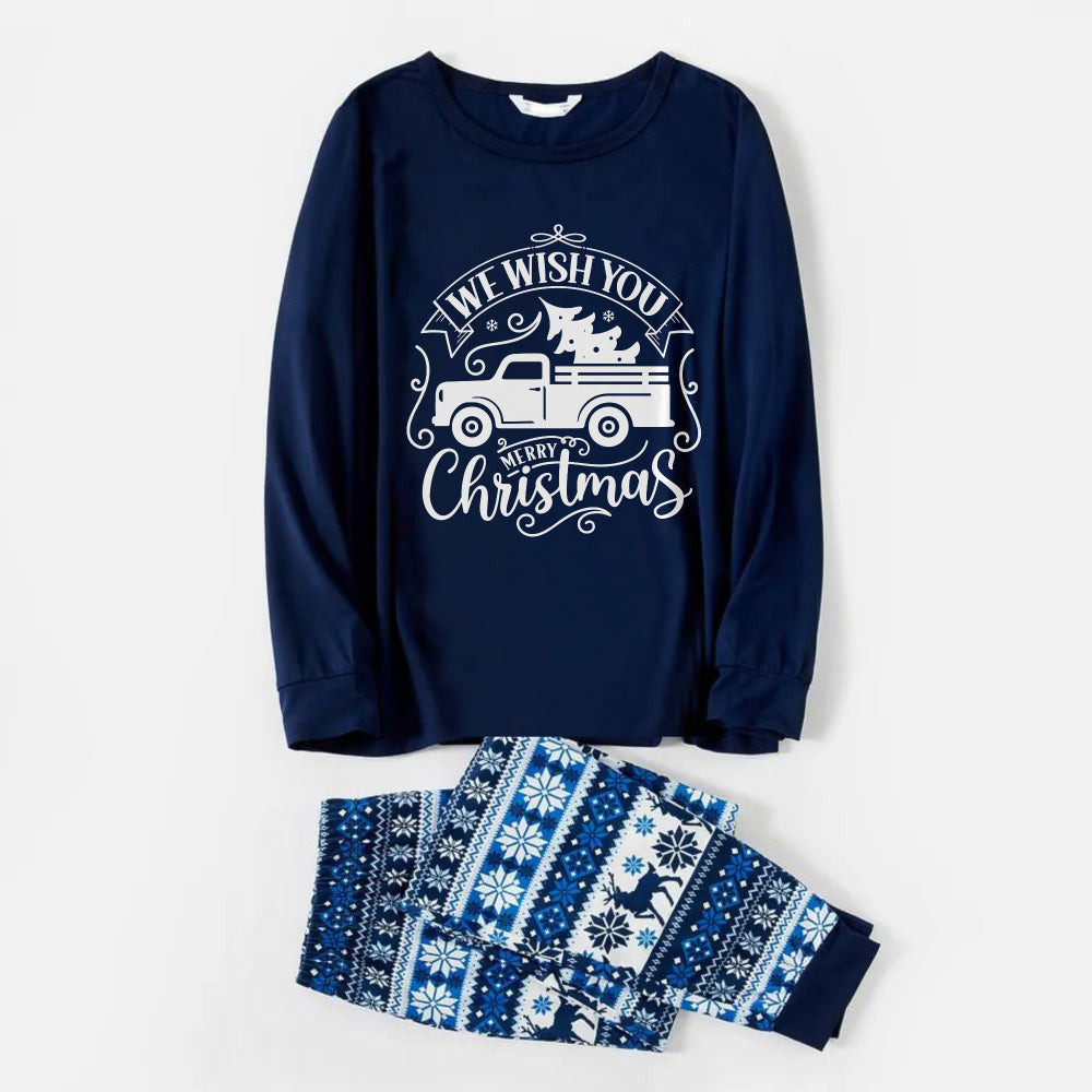 Joyful Blue Christmas Pajamas Set  With Christmas Tree and Car Print