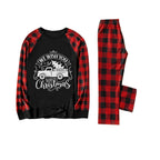 Red and Black Plaid Christmas Pajamas Set With Christmas Tree and Car Print