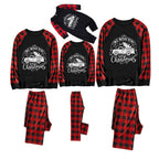 Red and Black Plaid Christmas Pajamas Set With Christmas Tree and Car Print