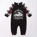 Christmas Family Matching Pajamas-Red and Gray Plaid Pjs set with "We Wish You A Merry Christmas" Artistic Font Slogan Print