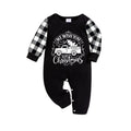 Black and White Plaid Christmas Pajamas Set With Car and "We Wish You A Merry Christmas" Text Print