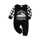 Black and White Plaid Christmas Pajamas Set With Car and "We Wish You A Merry Christmas" Text Print