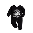 Christmas Family Matching Pajamas-Black Top and Green Plaid Pants Pjs Set with "We Wish You A Merry Christmas" and Christmas Car Pattern Print