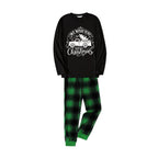 Christmas Family Matching Pajamas-Black Top and Green Plaid Pants Pjs Set with "We Wish You A Merry Christmas" and Christmas Car Pattern Print