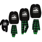 Christmas Family Matching Pajamas-Black Top and Green Plaid Pants Pjs Set with "We Wish You A Merry Christmas" and Christmas Car Pattern Print