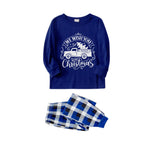 Christmas Family Matching Pajamas-Navy & White Plaid Pjs Set with Christmas Car and "We Wish You A Merry Christmas" Print