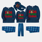 "2026 Family Christmas" Moose Letter Print Blue Plaid Christmas Matching Pajamas