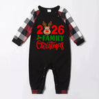 "2026 Family Christmas" Moose Letter Prints Red & Black & Grey & White Plaid Family Matching Pajamas