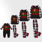 "2026 Family Christmas" Moose Letter Prints Red & Black & Grey & White Plaid Family Matching Pajamas